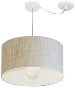 Lustre Pendente Cilíndrico Com Desvio Md-4229 Cúpula em Tecido 45x30cm Rustico Bege - Bivolt