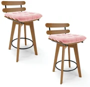 Kit 02 Banquetas Giratória Costela Suede Base Madeira MA70 - D'Rossi - Rosa Bebê