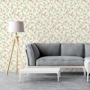 Papel de Parede floral amarelo verde e vermelho