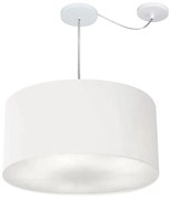 Lustre Pendente Cilíndrico Com Desvio Md-4264 Cúpula em Tecido 55x30cm Branco - Bivolt