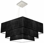 Lustre Pendente Triplo Quadrado Md-4165 Cúpula em Tecido 80x70x60cm Preto - Bivolt