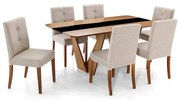 Conjunto Mesa de Jantar Dinant Vidro Preto e Base Amêndoa + Cadeiras Andenne Encosto Estofado - 67648 Sun House