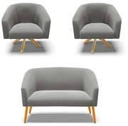 Namoradeira e 2 Poltronas Giratória MA30 Stella Suede D03 - D'Rossi - Grafite