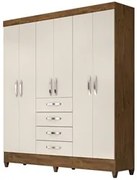 Guarda Roupa Casal Avaí 6 Portas Castanho Wood/Baunilha - Moval