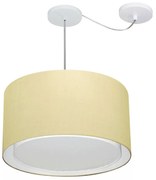 Lustre Pendente Cilíndrico Com Desvio Md-4313 Cúpula em Tecido 45x30cm Algodão Crú - Bivolt