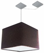 Lustre Pendente Quadrado Com Desvio Md-4269 Cúpula em Tecido 30/40x40cm Café - Bivolt