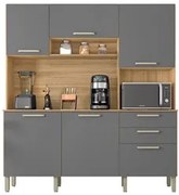 Armário de Cozinha Compacta 180cm Turim K02 Freijó/Gris- Mpozenato