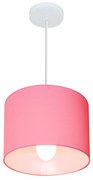 Lustre Pendente Cilíndrico Md-4113 Cúpula em Tecido 30x25cm Rosa Bebê - Bivolt