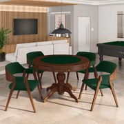 Conjunto Mesa de Jogos Carteado Bellagio Tampo Reversível e 4 Cadeiras Madeira Poker Base Estrela Veludo Verde/Imbuia G42 - Gran Belo