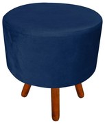 Puff Banqueta Decorativa Dora Redondo Suede Azul Marinho - D'Rossi