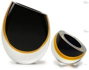 Conjunto com Vaso 96 MS e Centro Gota Diagonal Bicolor Preto com Âmbar Murano Cristais Cadoro