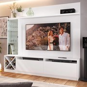 Painel Home Suspenso Sala Para Tv C/ Vidro E 7 Prateleiras - Branco