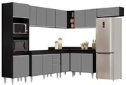 Armário de Cozinha Modulada de Canto 8 Peças CP01 Balcão Preto/Cinza -