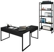 Mesa em L e Estante para Escritório Studio Industrial M18 Preto - Mpoz