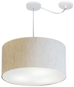 Lustre Pendente Cilíndrico Com Desvio Md-4236 Cúpula em Tecido 45x25cm Linho Bege - Bivolt