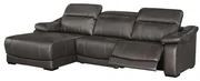Sofá Andreas Reclinável 2 Lugares + Chaise Fixo Couro Preto 303cm - 69605 Sun House