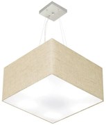 Lustre Pendente Quadrado Md-4075 Cúpula em Tecido 30/50x50cm Rustico Bege - Bivolt