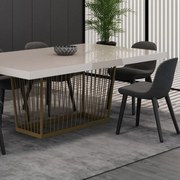 Mesa de Jantar Harald Retangular Tampo em Vidro Base em Metal Design Contemporâneo