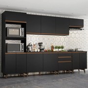 Armário de Cozinha Completa 320cm Preto Reims Madesa 02 Cor:Preto