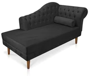 Divã Recamier Capitonê Mônaco 165 cm Suede Preto Pés Chanfrado- D'Rossi