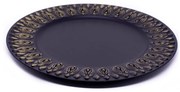 Sousplat Para Prato De Mesa Decorativo Preto Com Flores Em Dourado 33 cm - D'Rossi