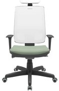 Cadeira Office Brizza Tela Branca Com Encosto Assento Vinil Verde Autocompensador Base Standard 126cm - 63443 Sun House