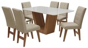 Conjunto Mesa de Jantar Safira com 06 Cadeiras Agata 160cm Cedro/Branco Off/Bege - ADJ DECOR