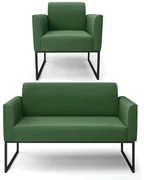 Sofá Namoradeira com Poltrona Base Industrial Preto Marisa Suede D03 - D'Rossi - Verde