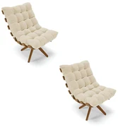 Poltrona Giratoria Costela Kit 2 Linho Base de Madeira MA30 M11 - D'Rossi - A19 Grosso Bege