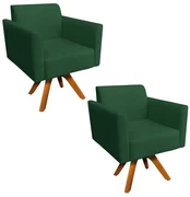 Kit 02 Poltronas Giratória Marisa Suede Base Madeira MM30 D'Rossi - Verde