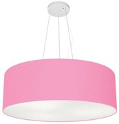 Lustre Pendente Cilíndrico Md-4010 Cúpula em Tecido 60x21cm Rosa Bebê - Bivolt