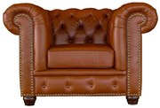 Poltrona Sala de Estar Chesterfield com Pés Madeira Couro Conhaque Brilho G40 - Gran Belo