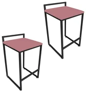Conjunto 02 Banquetas Alta Lavínia Suede Base Preto D'Rossi - Rose