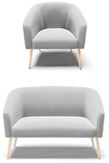 Sofá Namoradeira e Poltrona Pé Palito Natural Stella Suede Cinza D03 - D'Rossi