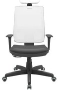 Cadeira Office Brizza Tela Branco Com Encosto Assento Vinil Preto RelaxPlax Base Standard 126cm - 63676 Sun House