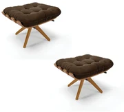 Puff Giratório Costela kit 2 Suede Base de Madeira MA30 M11 - D'Rossi - Marrom