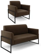 Sofá Namoradeira com Poltrona Base Industrial Alta Preto Marisa Suede D03 - D'Rossi - Marrom