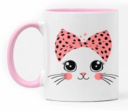 Caneca Gatinha Miau Geek Nerd Branca com Alça Rosa Claro