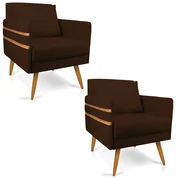 Kit 02 Poltronas Mari Suede Pés Palito Castanho - D'Rossi - Marrom