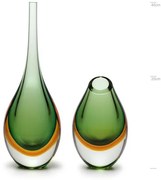 Par de Gotas Alta e Baixa Bicolor Verde com Âmbar Murano Cristais Cadoro