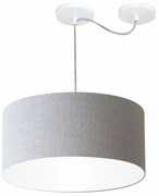 Lustre Pendente Cilíndrico Com Desvio De Centro Md-4151 Cúpula em Tecido 50x25cm Rustico Cinza - Bivolt