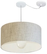 Lustre Pendente Cilíndrico Com Desvio Md-4232 Cúpula em Tecido 55x25cm Rustico Bege - Bivolt