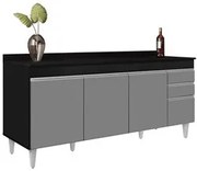 Balcão Gabinete 180cm com Tampo Dallas Preto/Cinza - Lumil