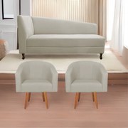 Kit Divã Recamier Heitor 140cm Lado Direito e 02 Poltronas Luiza Linho - ADJ Decor