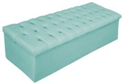 Recamier Baú Estofada Mel 140 cm Casal Com Capitonê  Suede Azul Tiffany - ADJ Decor