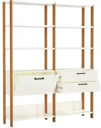 Estante Elegante 2 Torres com 1 Gaveteiro e 1 Porta 1,45 MT (LARG) cor Off White Brilho com Freijo Fosco - 52817 Sun House