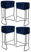 Kit 4 Banquetas Decorativas Base Aço Preto Betina Veludo C-304 Azul Ma