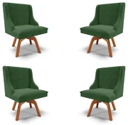 Kit 4 Cadeiras Decorativas Sala de Jantar Base Giratória de Madeira Firenze Suede Verde Esmeralda/Natural G19 - Gran Belo