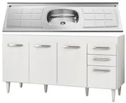 Balcão Gabinete Áustria com Pia Inox 160cm 4 Portas Branco - Lumil Móv