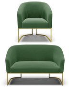 Namoradeira e Poltrona Base Industrial Dourado Stella Suede D03 - D'Rossi - Verde